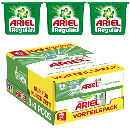 Ariel Detergente 3 en 1 Pods Regular, 105 lavados.