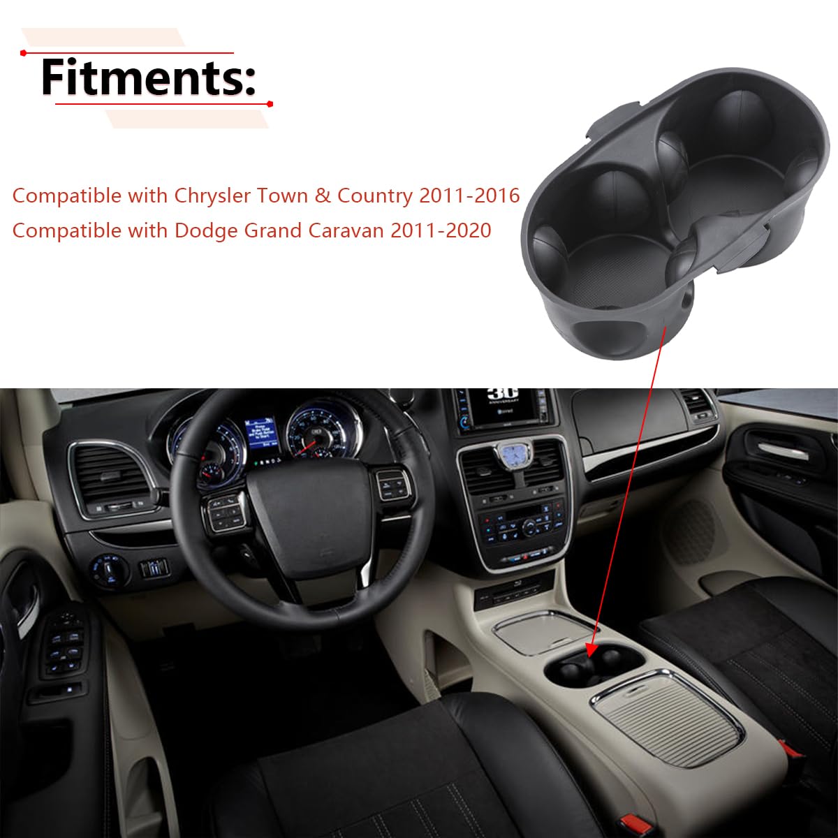 RLB-HILON Cup Holder Insert Divider Compatible with Dodge Grand Caravan 2011-2020 Year, for Chrysler Town & Country 2011-2016 Year, for 1WV70DX9AA