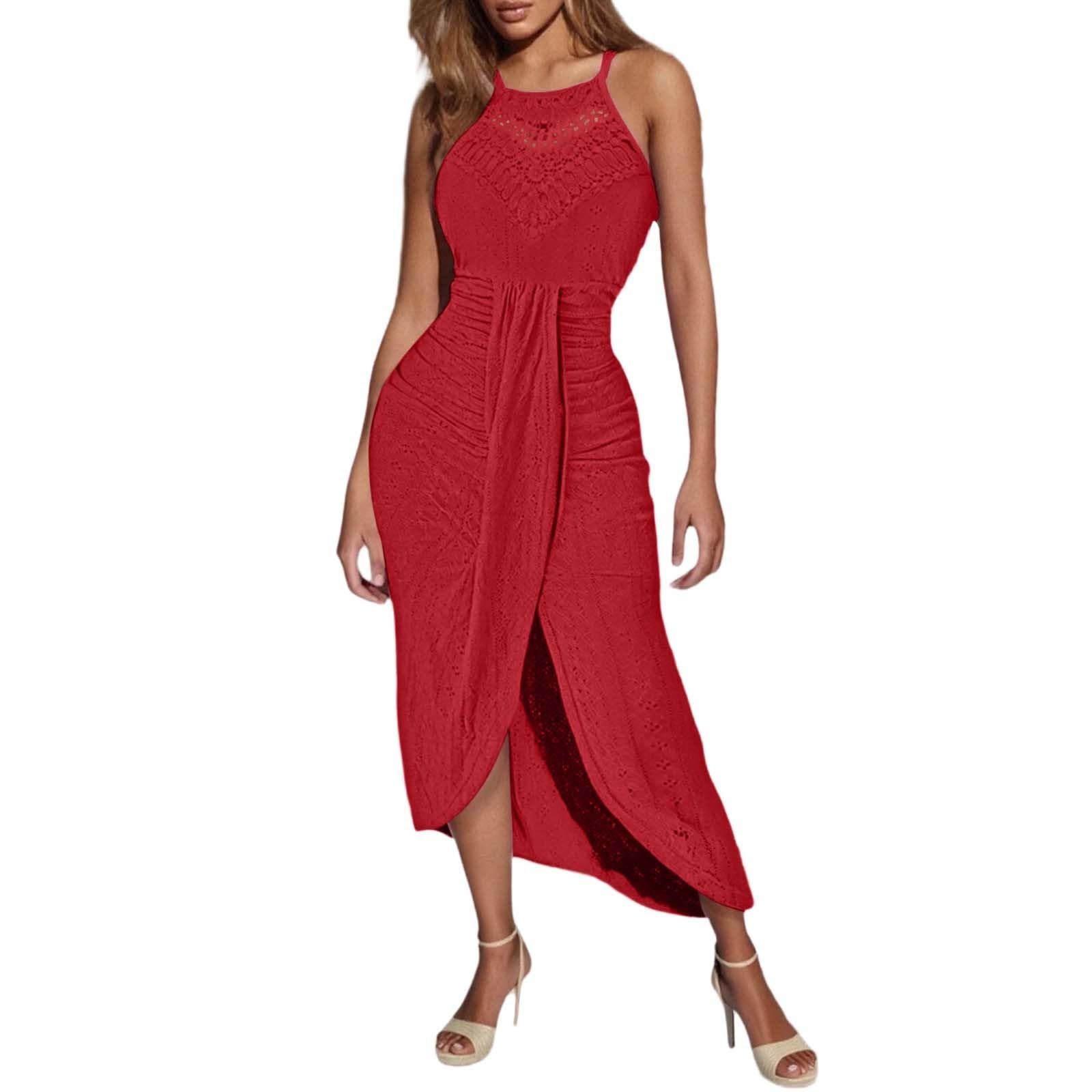 Vestido casual de verano para mujer, sin mangas, con espalda descubierta, tirantes en el cuello, lazo lateral, cómodo, transpirable, para fiestas, uso diario