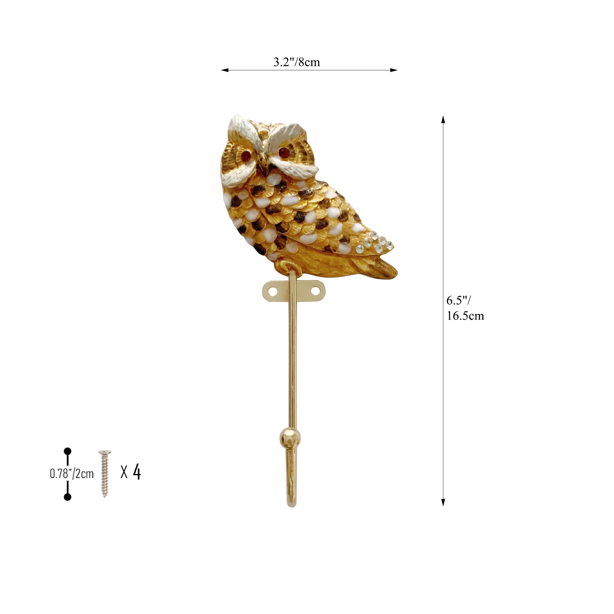Tricune Ganci decorativi da parete vintage a forma di gufo, per appendere vestiti, cappotti, asciugamani, chiavi, cappelli, 2 pezzi di ganci da parete in metallo per animali
