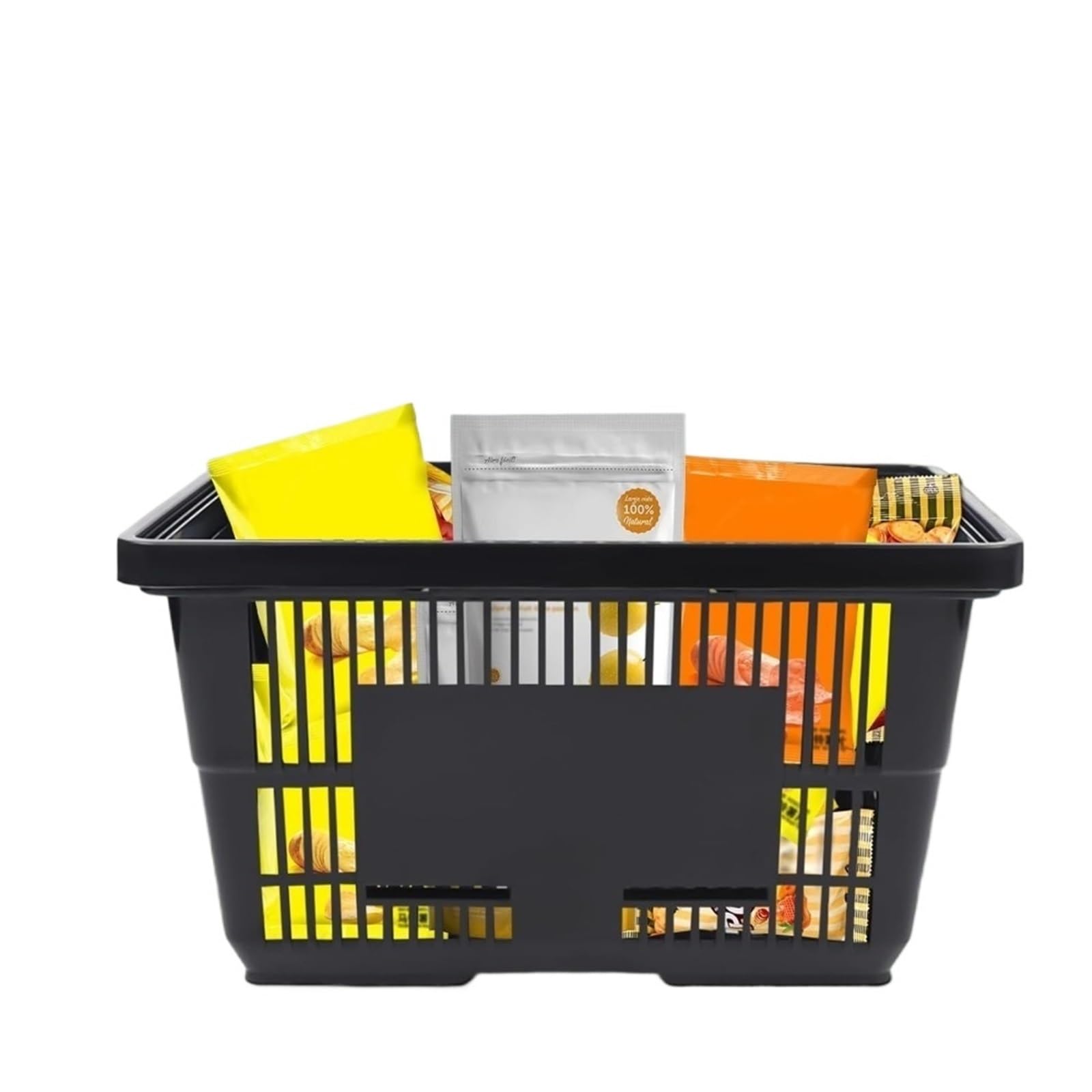 Cesta de la compra apilable de plástico de 28 L con asas de transporte plegables para mercado, tienda de comestibles, tienda minorista, picnic