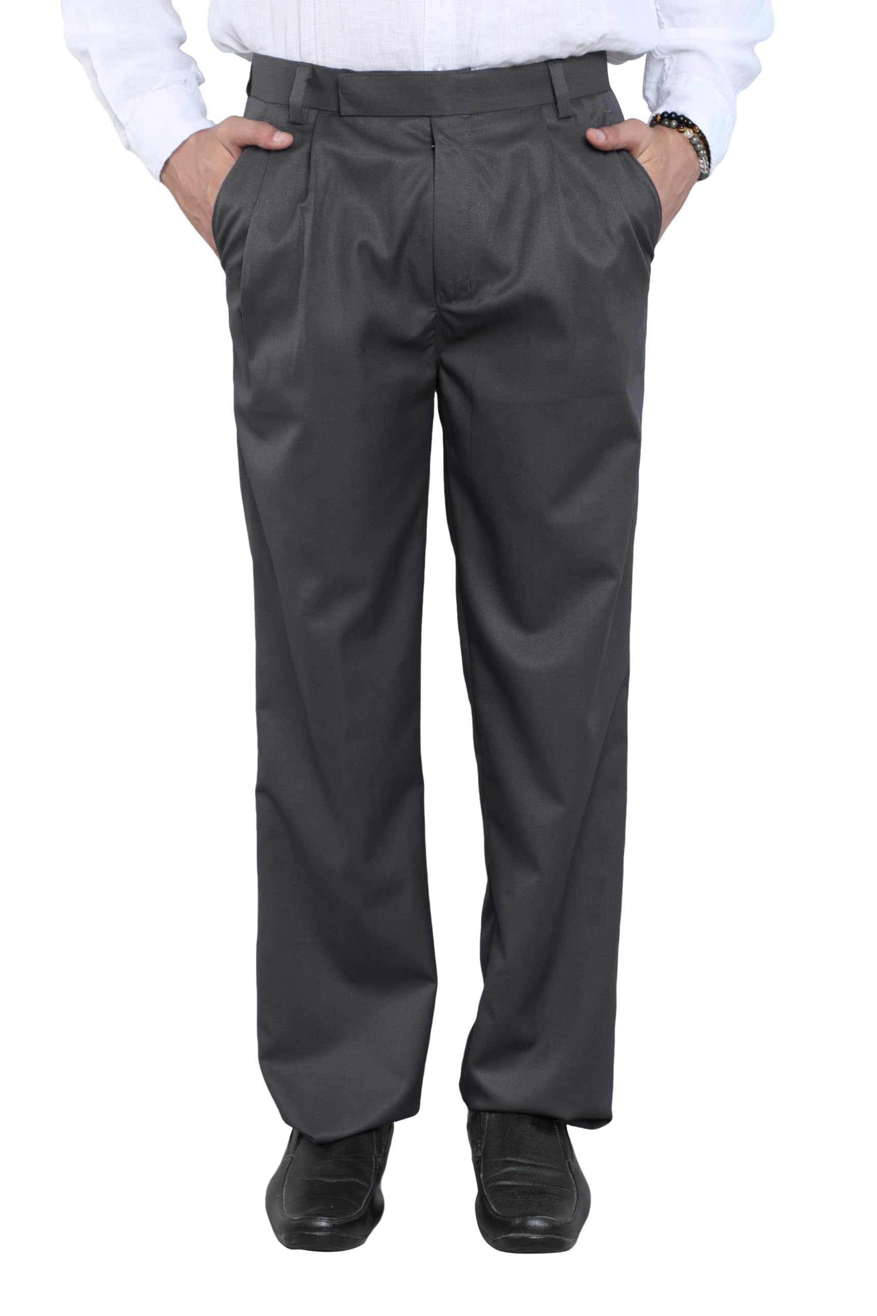 particle Double Pleated Formal Trousers Pants Regular Fit Dark Grey for Men, Waist Size 46 ATR95GREY46-picture-41