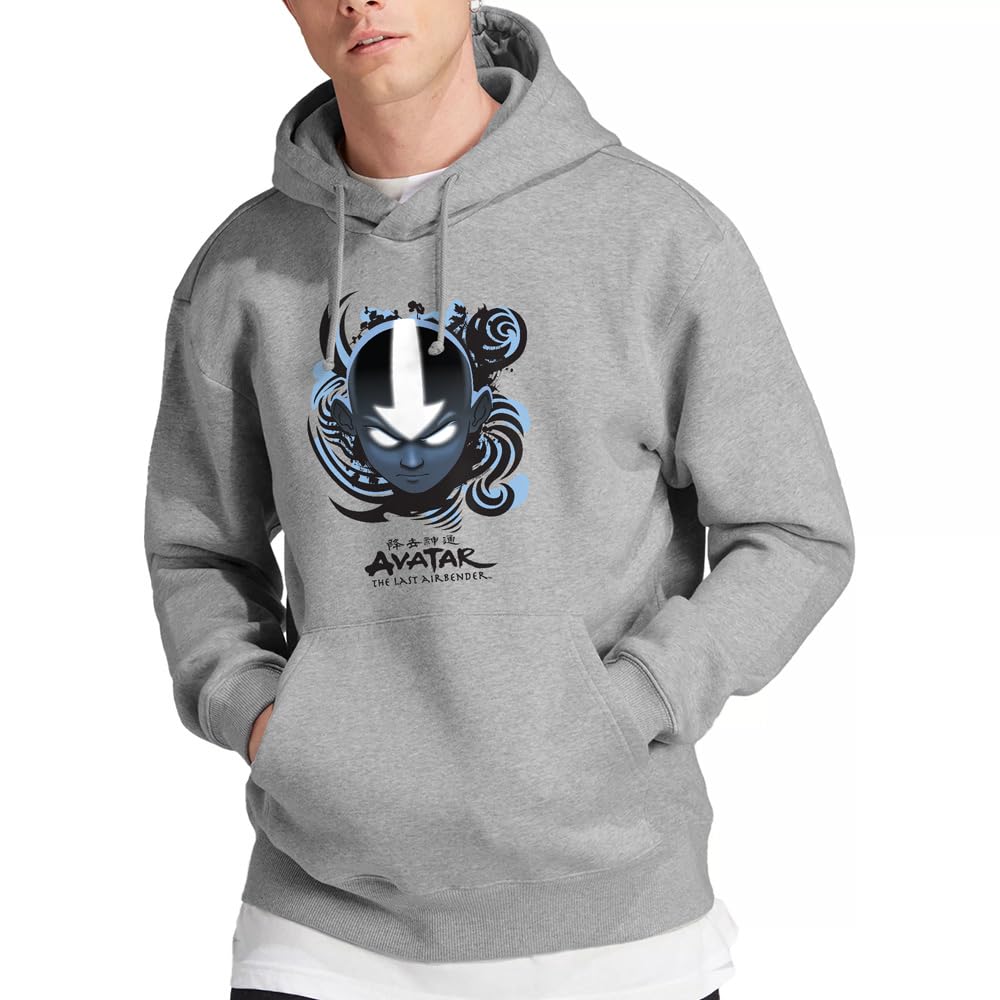 Avatar The Last Airbender Airbender Blue And Black Kanji Hoodie, Athletic Heather, Small