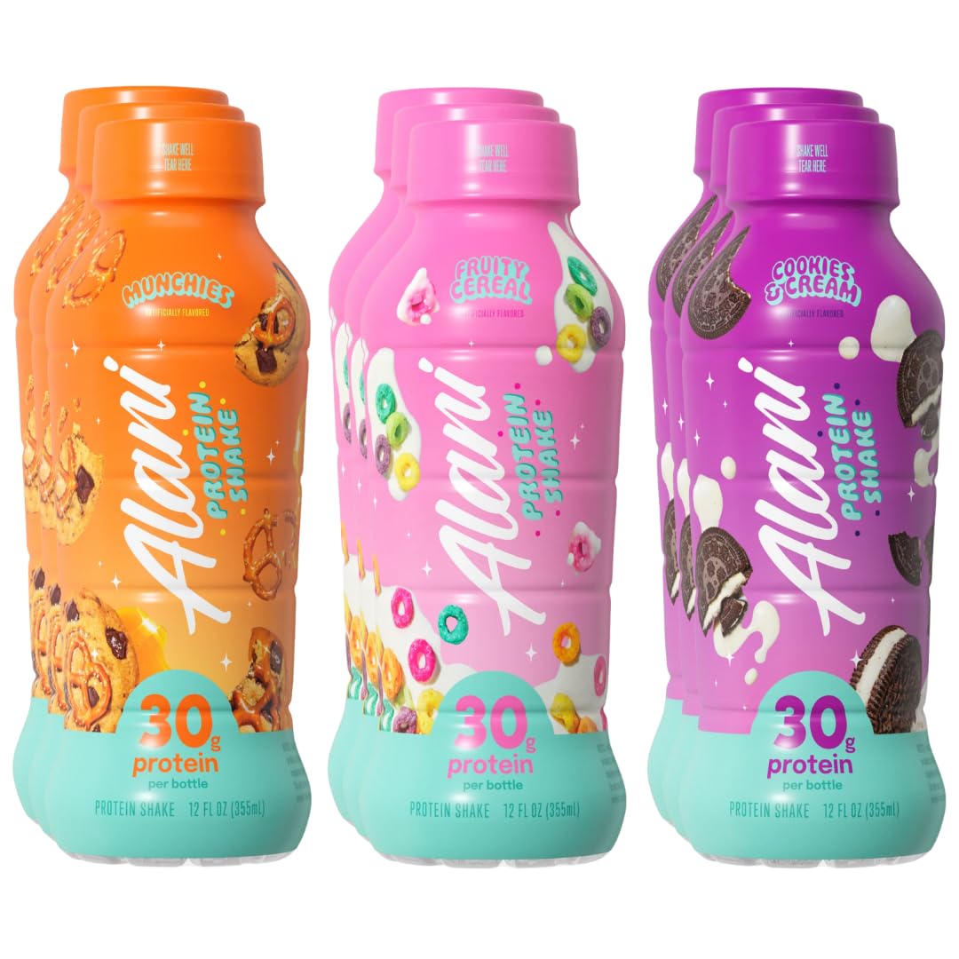 Alani Nu Bebida proteica pronta para beber com isolado de proteína do soro do leite e concentrado de proteína do leite, 30 g, 9 garrafas