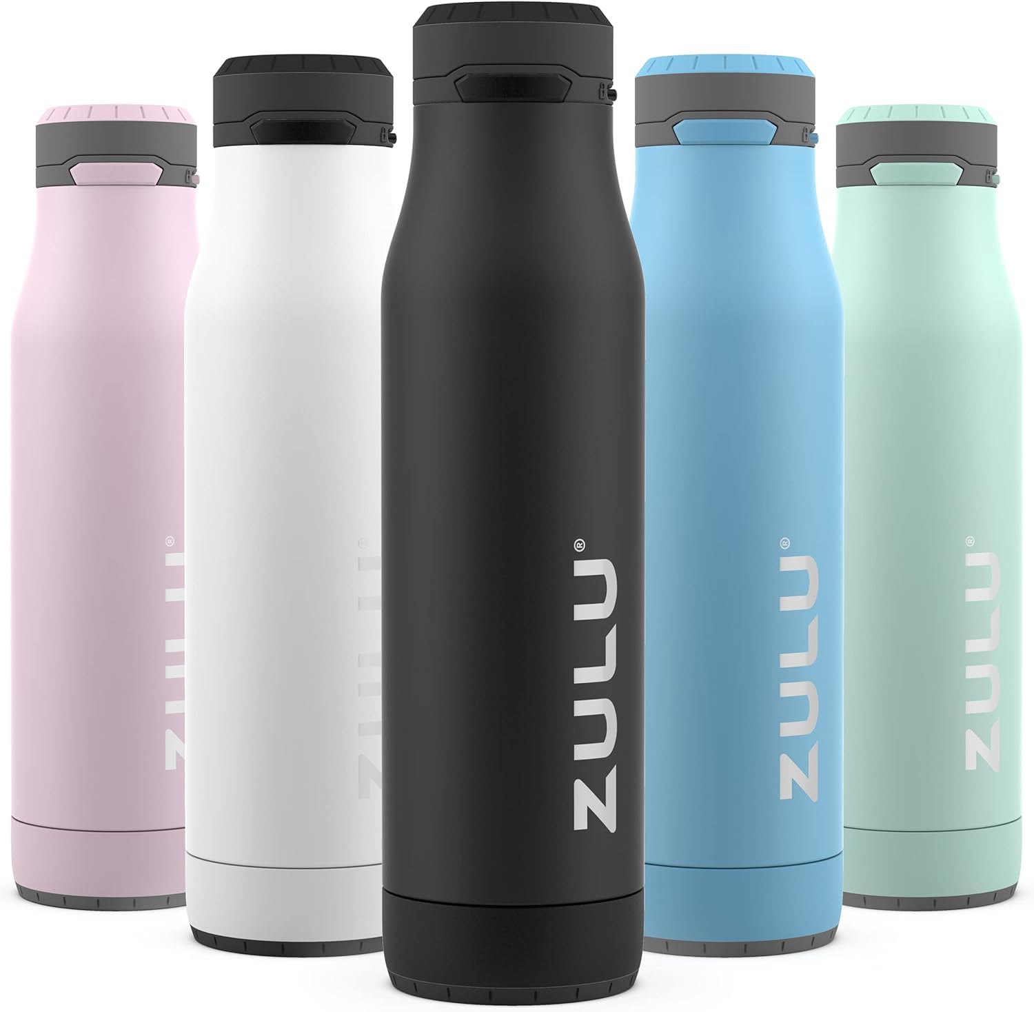 ZULU Ace - Botella de agua de acero inoxidable aislada al vacío de 24 onzas con boquilla para beber, tapa de bloqueo a prueba de fugas y base extraíble, botella reutilizable para ciclismo, deportes