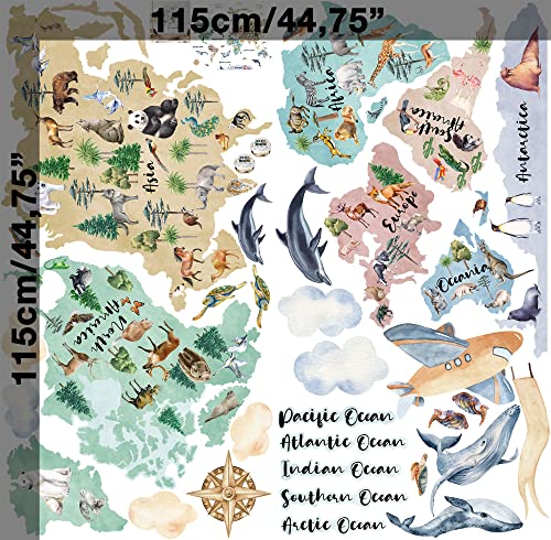 Murwall Kids Watercolor Map Wall Decal Kids Educational World Map Wall Sticker #TOP6