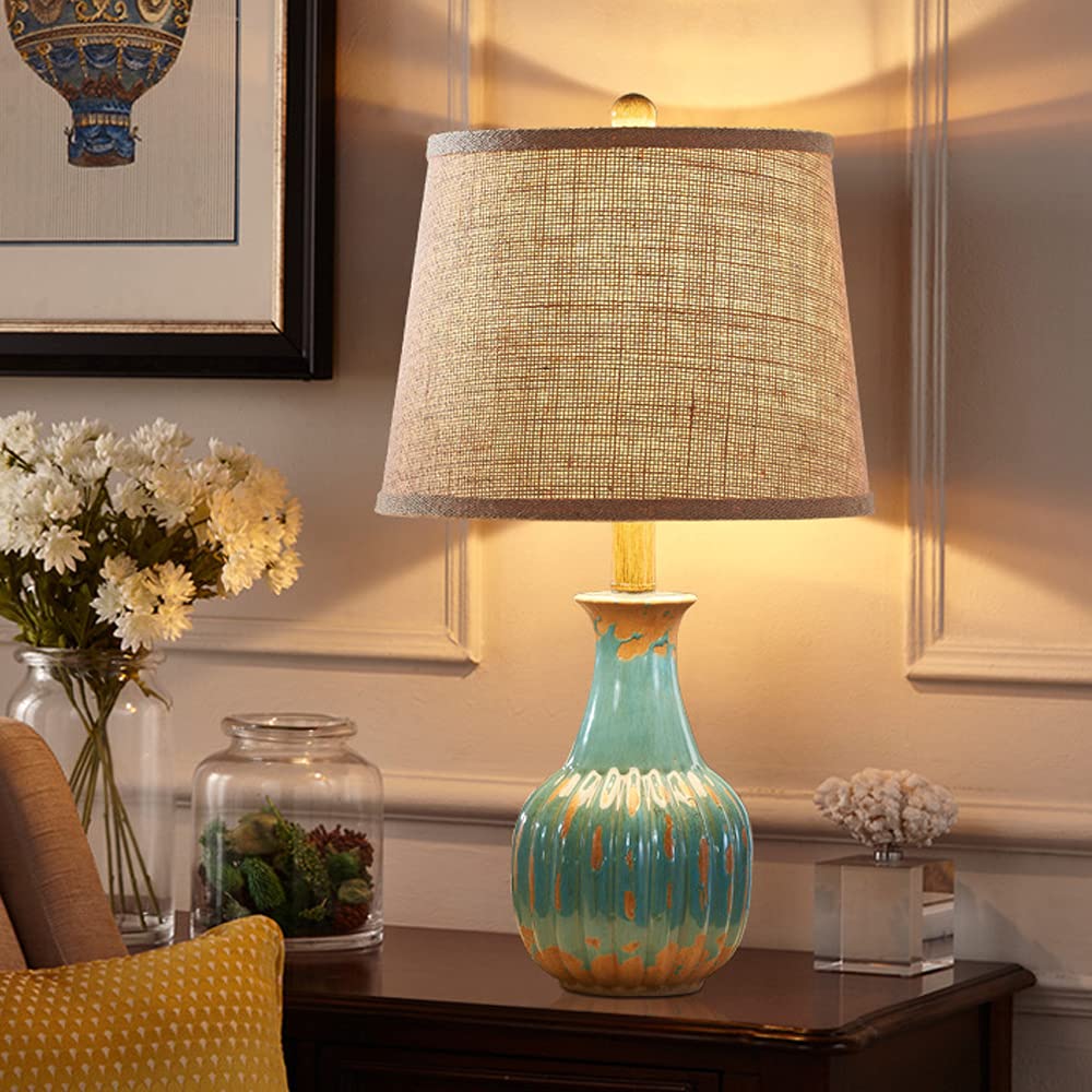 Lampa stołowa Styl europejski Retro Sypialnia Lampka nocna Tradycyjny Stary Design Ceramika Lampa stołowa Z Lnianym Abażurem Ceramiczna Lampa biurkowa Do Salonu Gabinet Oświetlenie