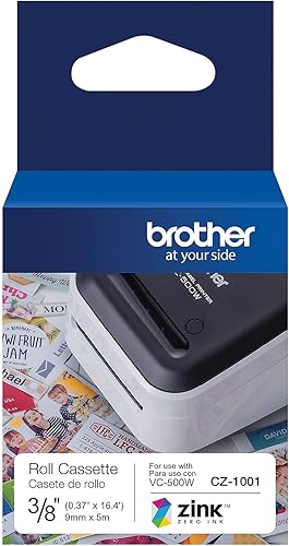 Miniatura 2 de Brother Genuine CZ-1001 3/8” (0.37”) 9mm Wide x 16.4 ft. (5 m) Long Label roll Featuring Zink Zero Ink Technology