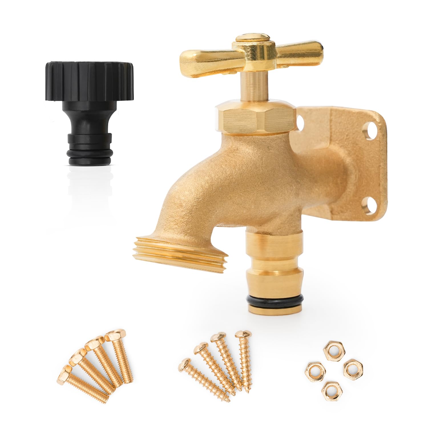 Flatro Women's Brass Anywhere Tap With ¾ Bsp Thread | Outdoor Tap With Screw & Wall Plug Fittings | Outside Garden Tap 80Mmx80mmx40mm Union Bib Tap | Antique Taps For Gardens, Garages, & Stables
