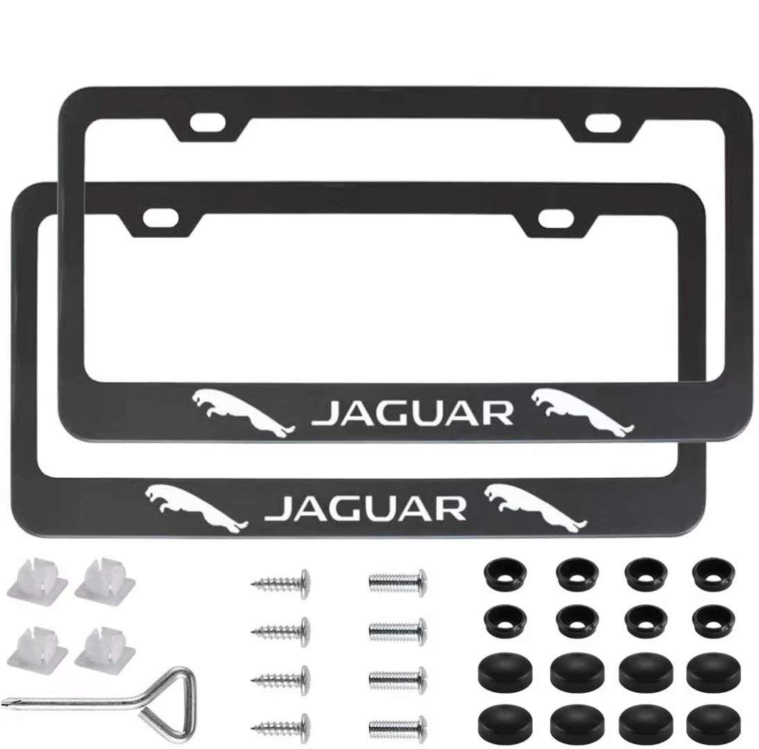 DecoCar 2 Pcs Premium Black Aluminum Alloy License Plate Frame fit Jaguar Tag License Plate, Applicable to Standard US License Plate Cover, Accessories Included