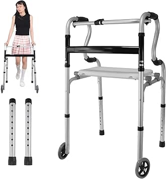 Amazon 歩行器 折りたたみ 軽量 アルミ製 固定 交互 前輪3way式 高さ8段調節 立ち上がり 歩行補助具 介護用風呂椅子 キャスター 取替可能 高齢者用 耐荷重180kg 持ち運び便利 Lejieyin 歩行器