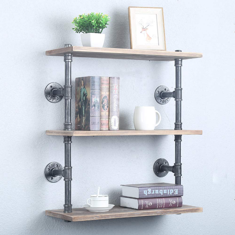 Buy Industrial Pipe Shelf Real Wood Floating Shelves,Rustic 3 Tier Wall