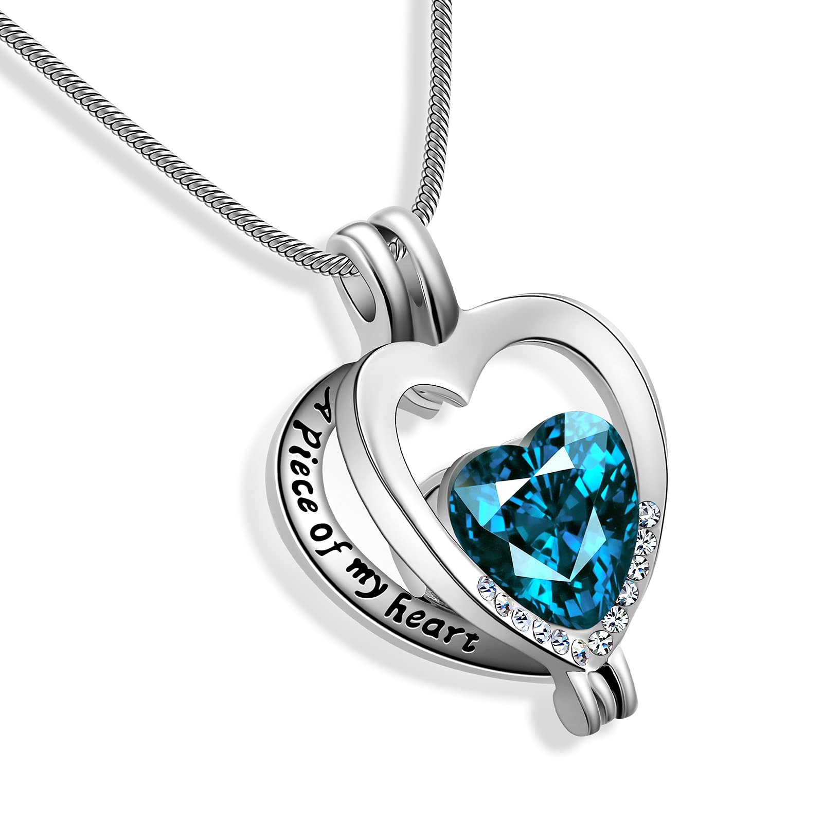 Heart Crystal Urn Pendant Necklace For Ashes - A piece of my heart Lives in heaven Memorial Keepsake Cremation Jewelry for Women Girl