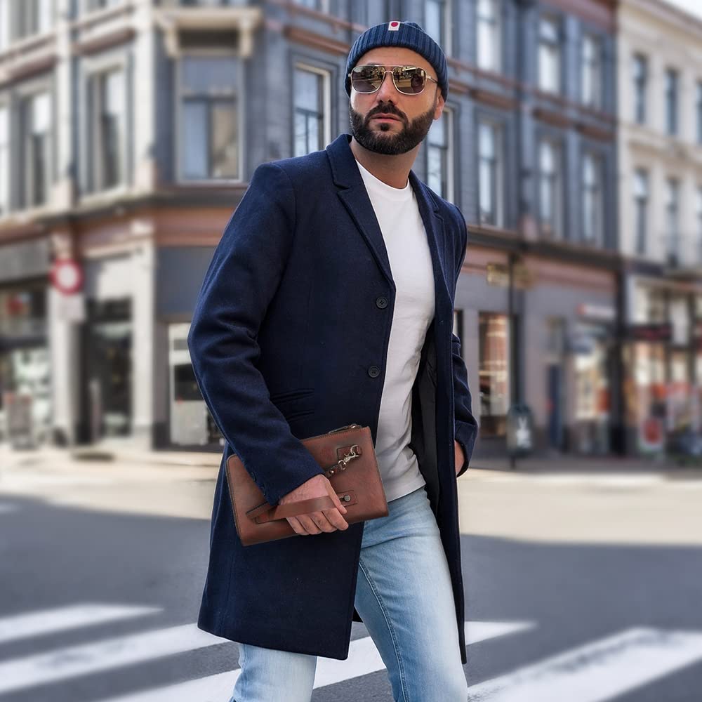 LETEULO Borsa da polso da uomo in vera pelle portamonete borsa da viaggio con frizione Caffè