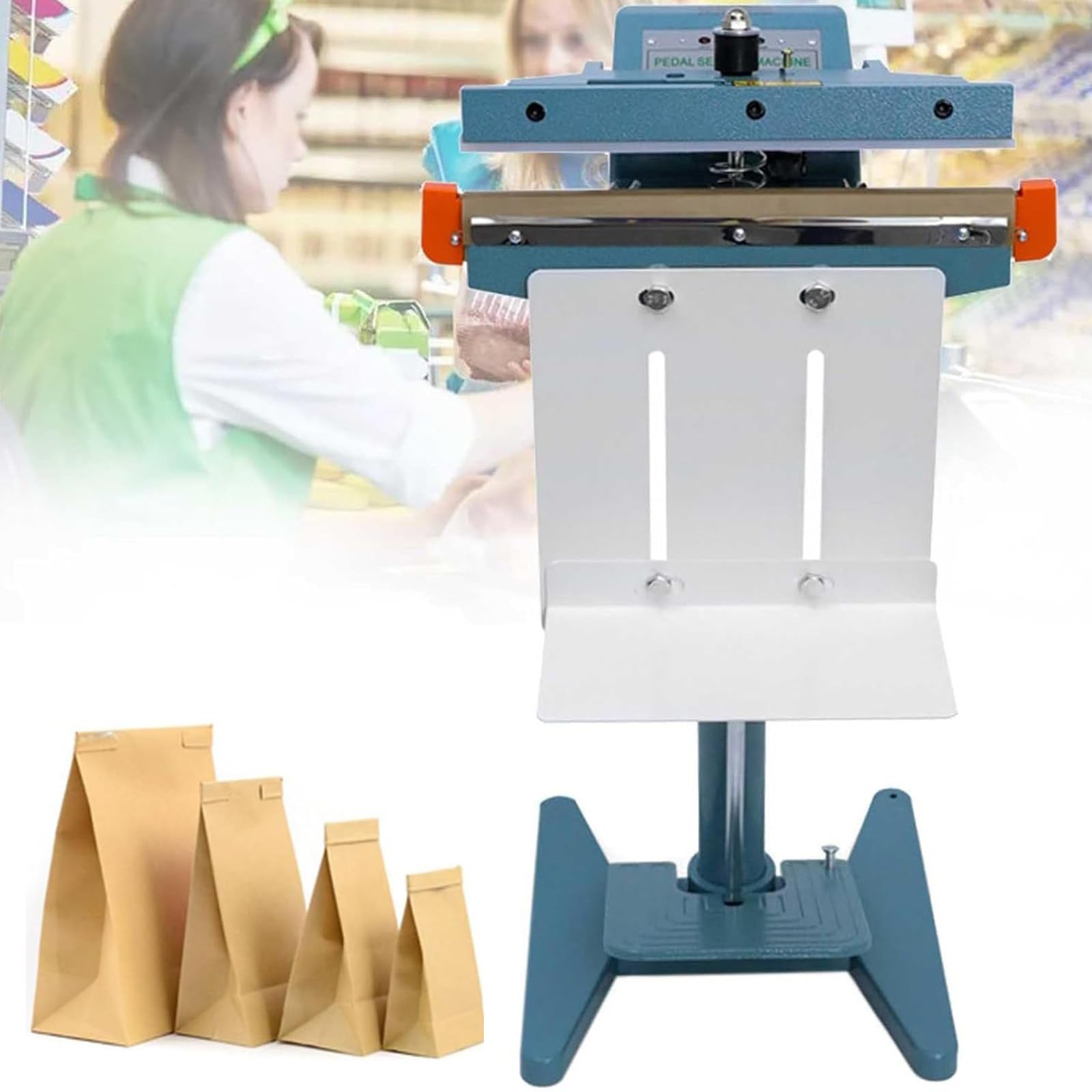 JKJZSALJ Commercial Foot Pedal Heat Sealer Machine,Heat Seal Closer Plastic Bag Sealing Machine,Foot Pedal Impulse Sealer With Cutter,Cutting Machine,Ideal For Industrial,350mm-DoubleHeating