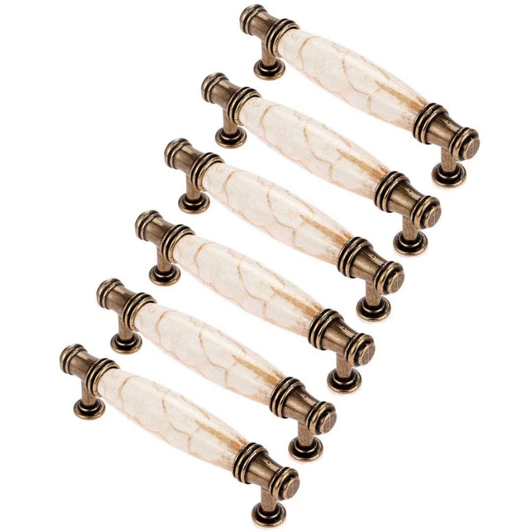 Fbshop(Tm) B-96Mm 6Pcs Vintage Marble Wardrobe Door Handles Ceramic Zinc Alloy Cabinet Drawer Pulls,96Mm Screw Spacing