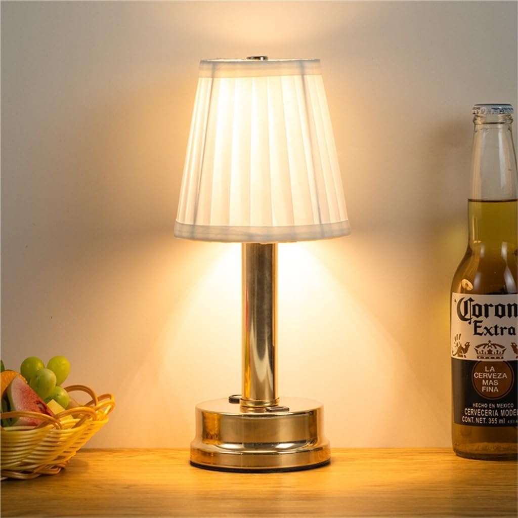 lookmint elegant gold table lamp, dimmable 3 color modes, touch control, usb rechargeable, portable light for bedroom, living room, restaurant table, bedside modern lamp with pleated lampshade