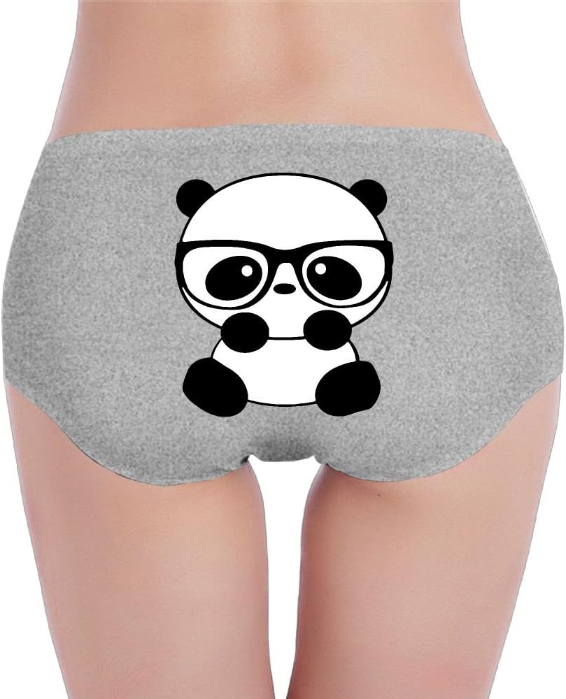 SexyNEIKU Panda Glasses Womens Soft Cotton Panty, Low Waist Non-Trace Underwear Panty