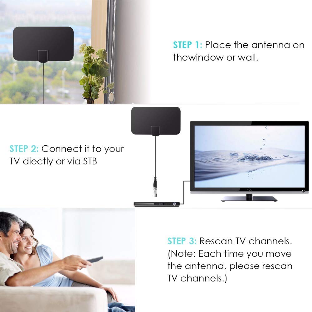 DollaTek Antenna TV digitale per interni Mini 50 Mile Range Amplificatore di segnale F-TV HDTV compatibile 4K