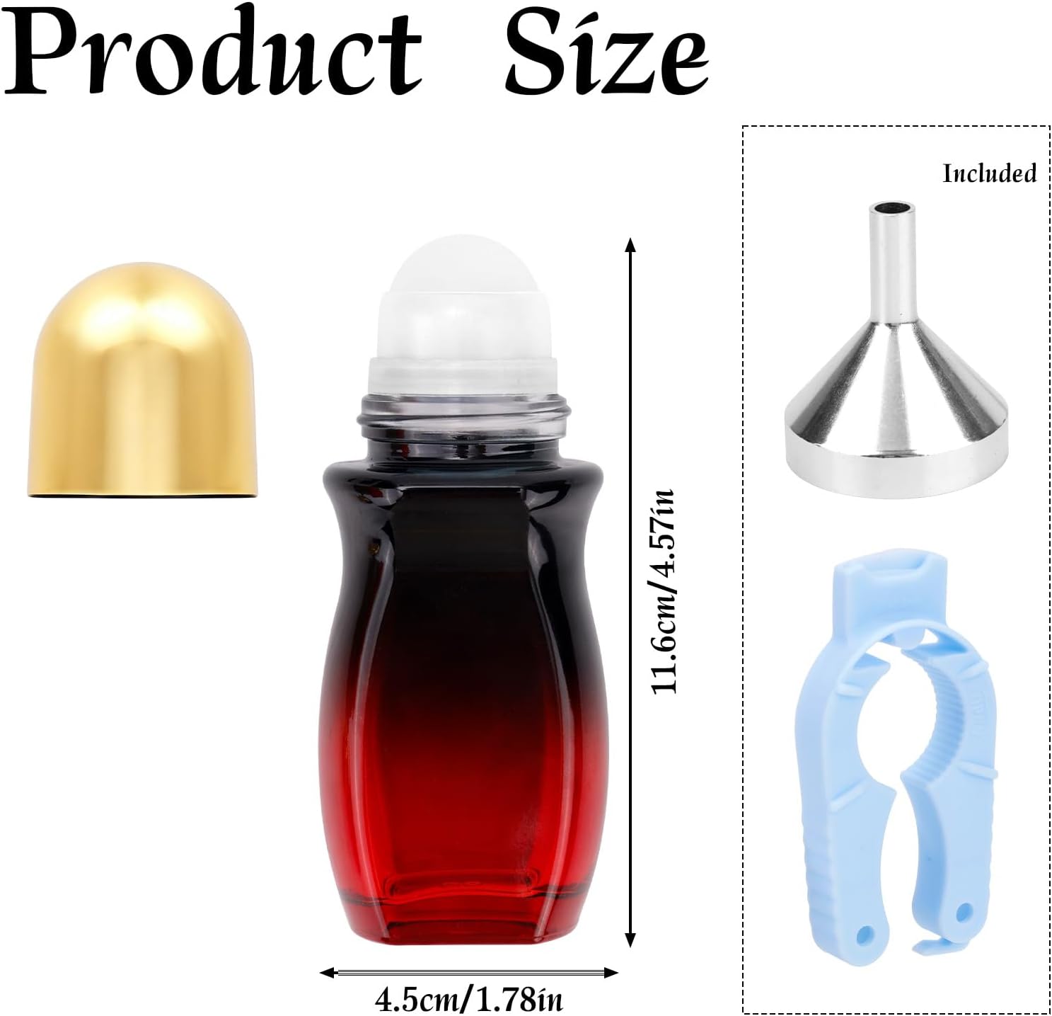 50ml Red Amber Glass Roller Bottle for Essential Oil, Refillable Leak-Proof Perfume Aromatherapy and Deodorant Roll On Bottles Empty Cosmetic Container with Gold Cap Funnel & Opener