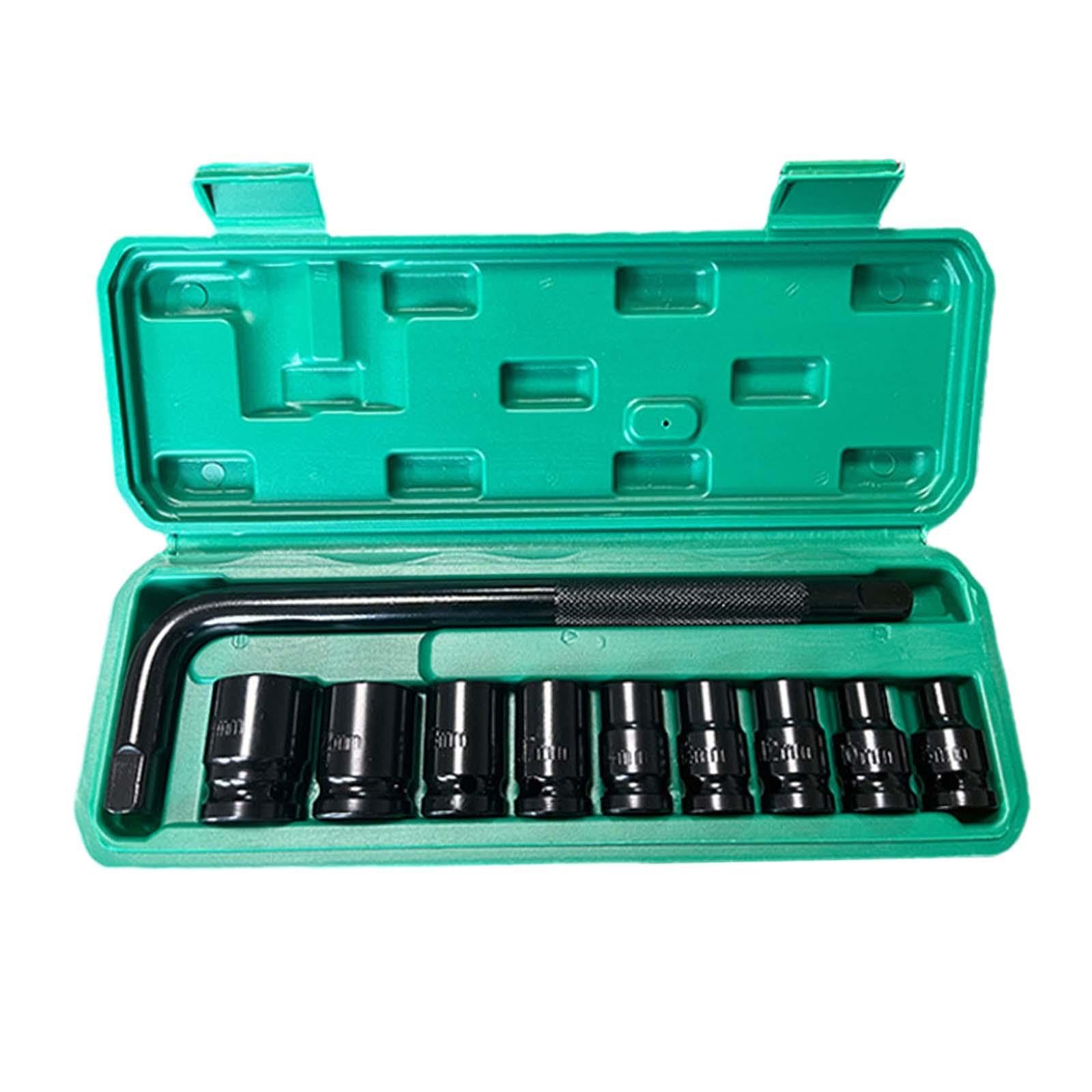 Klucz nastawny ze stali nierdzewnej, klucze nastawne szczękowe, 10 nasadek udarowych 1/2" 8 mm-17 mm ze schowkiem, stalowy klucz grzechotkowy
