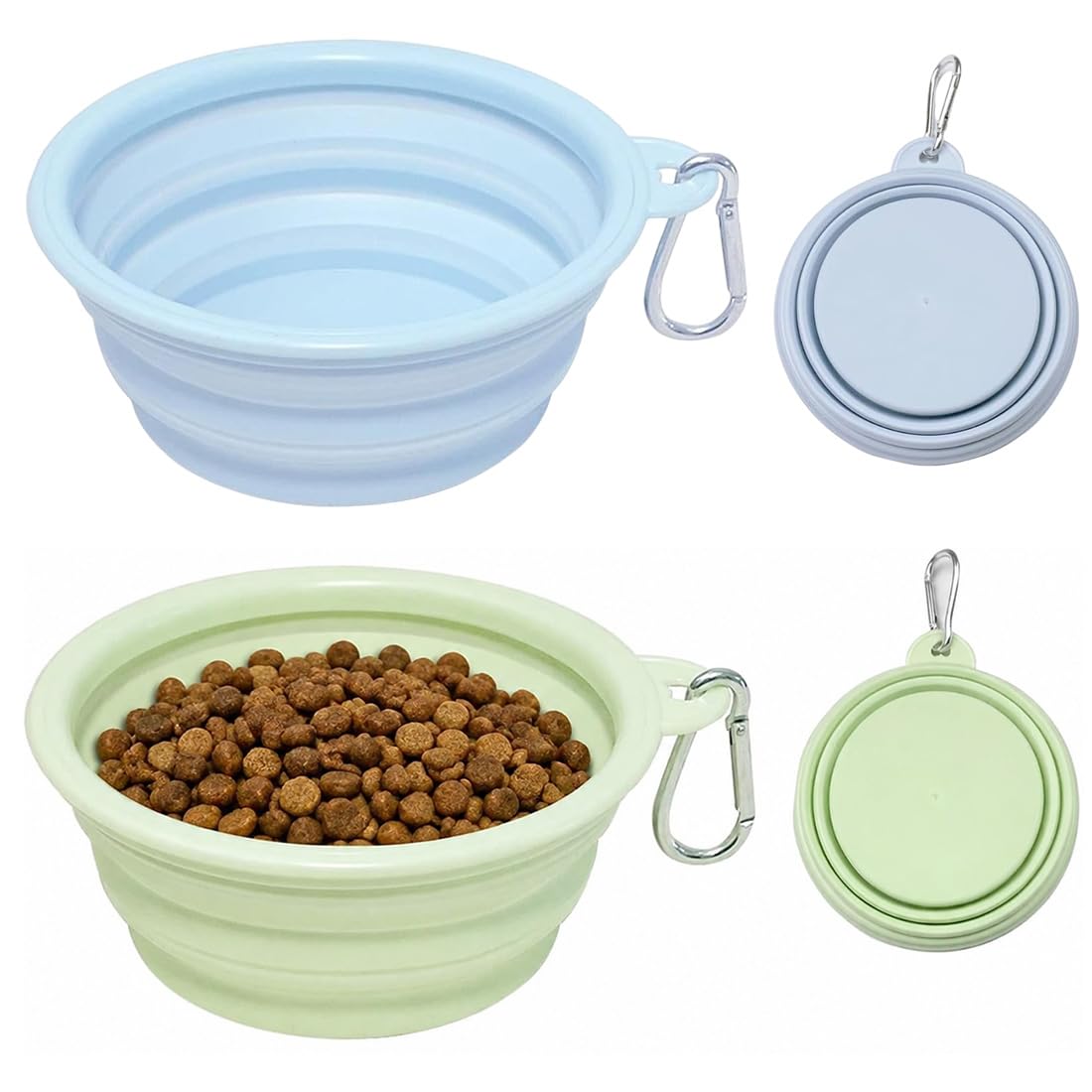 2 Folding Bucket for Pets Silicone 350 ml, Portable Travel Drinker without BPA (Grey Blue, Green)