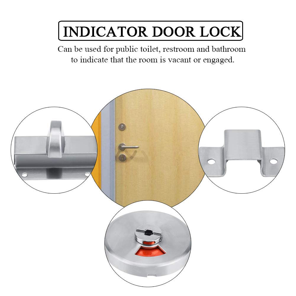 Vacant Occupied Bathroom Lock, Bathroom Stall Door, Restroom Toilet Privacy Bolt Door Lock with Vacant Engaged Indicator and Screw Fitting, Toilet Lock