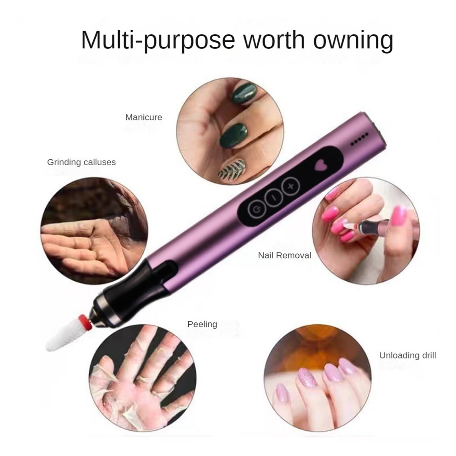 Torno para Uñas Taladro eléctrico for uñas, Juego de Fresas for manicura Profesional, Brocas for uñas, removedor de Esmalte de Gel, manicura artística for uñas(Silver)
