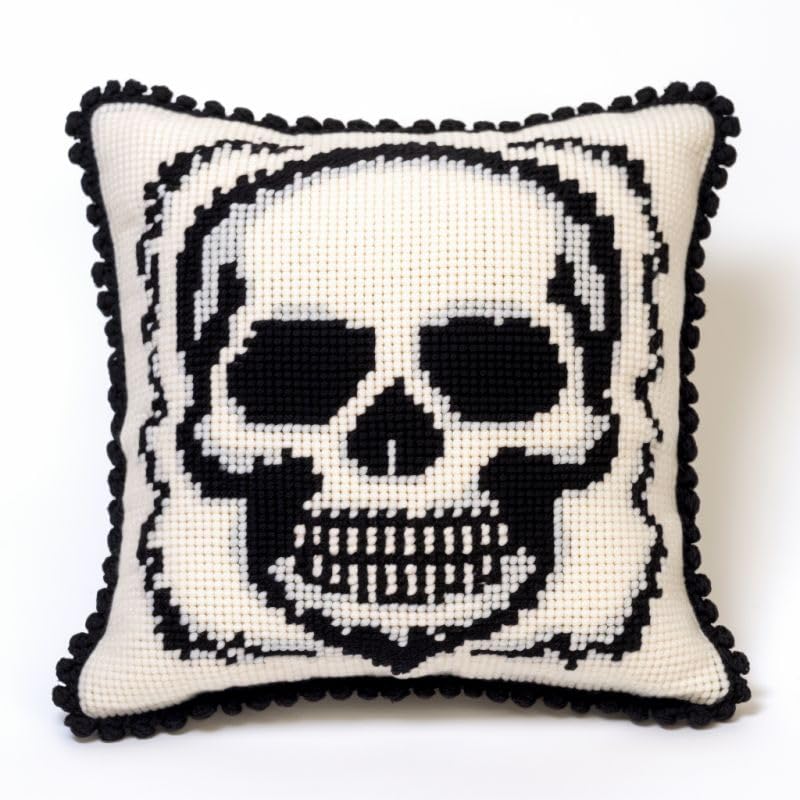 Blue Moon Skull Latch Hook Kit - DIY Pillow Making Kit 43x43cm With Preprinted Canvas