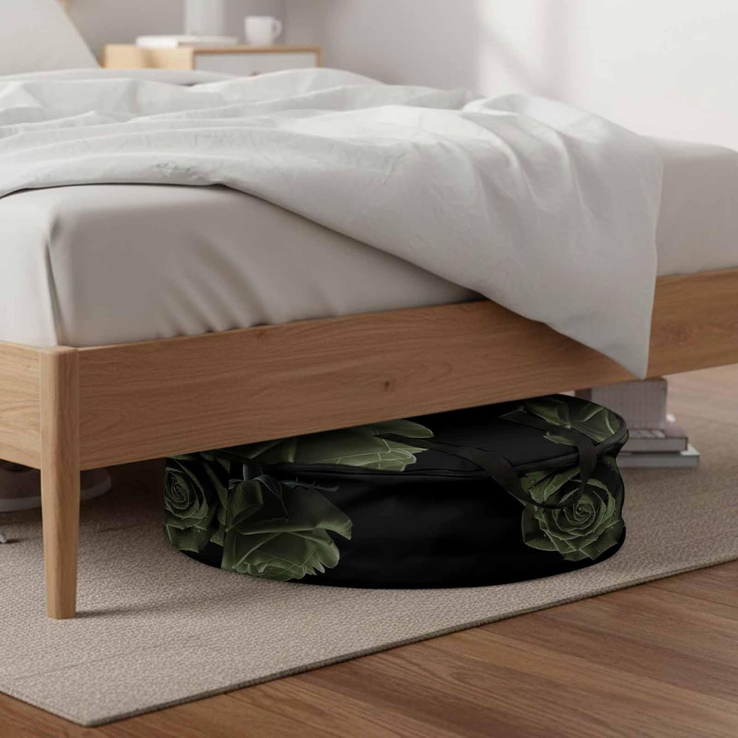 Storage Bag Sage Green Rose Round Storage Totes Bins Closet Organizers with Zippers & Handle Vintage Flower Garden Clothes Storage Container for Bedroom Dorm Space Saving Packing Supplies Moving Bags