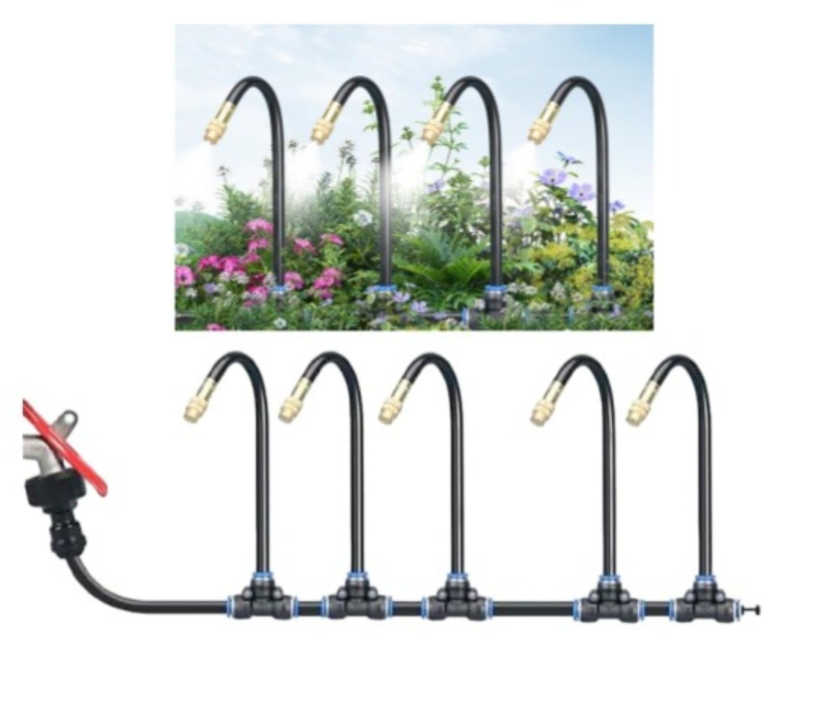 Automatisches Bewässerungssystem Garten 360 ° Automatische Bewässerung Schlauch, Nebelbewässerungskit, Einstellbare Düse, für Pflanzenbewässerung Garten und Balkontopfpflanzen im Freien