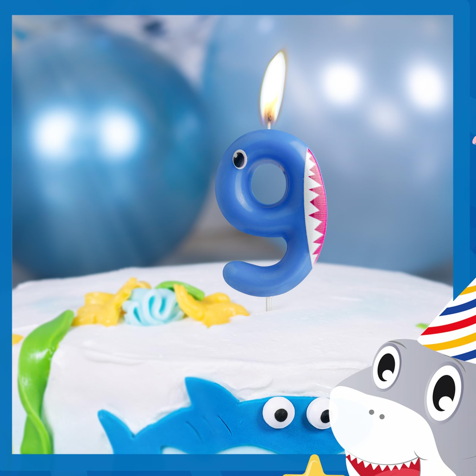 Velas de cumpleaños azules con el número 4, vela número 4, decoraciones de fiesta de tiburón para decoración de pasteles, vela de feliz cumpleaños, fiesta temática de animales del océano, tiburón,