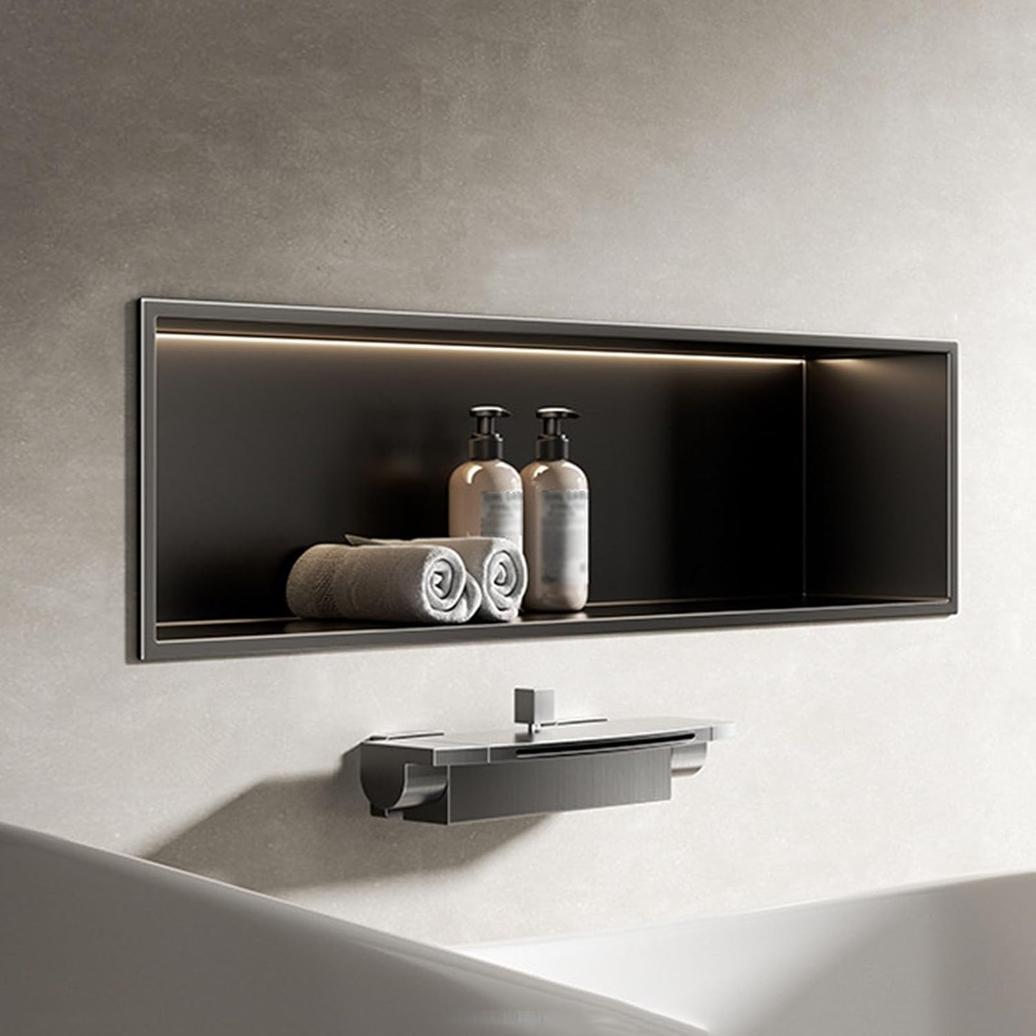 Waterproof Niche wall-Mounted Bathroom Shelf, recessed Niche Storage Rack,Waterproof Stainless Steel LED Shower Niche Shelf - Recessed Bathroom Storage, No Tile Needed, Over-Mounted Installa