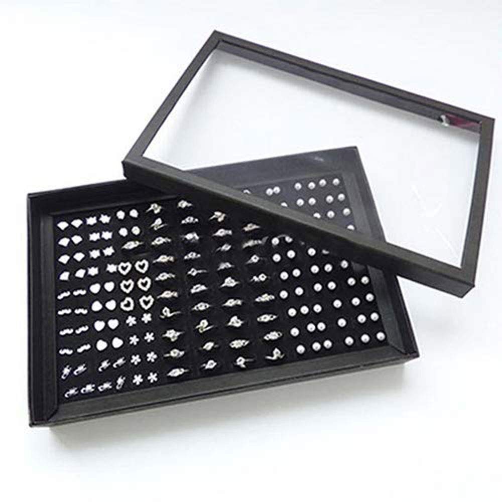 Schmuckschatulle mit Fächern, Aufbewahrungsbox mit transparentem Deckel ~ Ohrringhalter-Schaufenster ~ Schmucktablett-Organizer