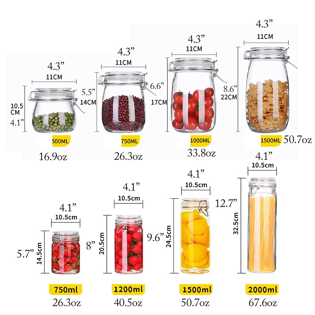 Almacenamiento de tarros de té Paquete de 3 frascos de vidrio transparente con tapas de sellado hermético Frascos de almacenamiento de boca ancha Juego de recipientes de cocina for miel, galletas, tar