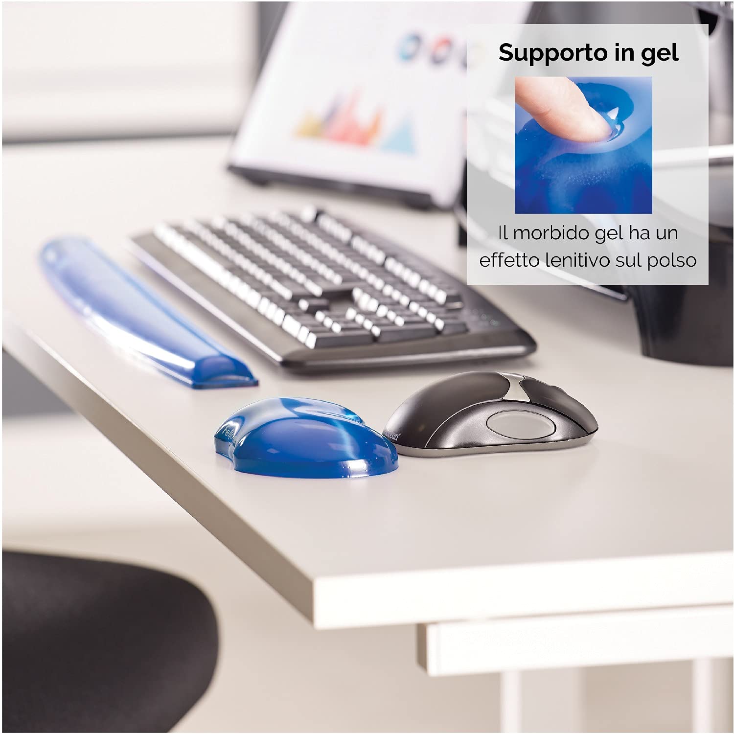 Fellowes Pad Poggiapolsi Crystals Gel Blu 91177-72