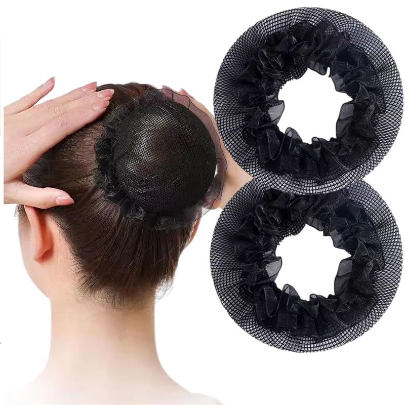Black Bun Hair Nets Elastic Flower Edge Hairnet for Ballet Bun Cover Dance Skating Gymnastics Performance Dancers Hair Accessories, Black