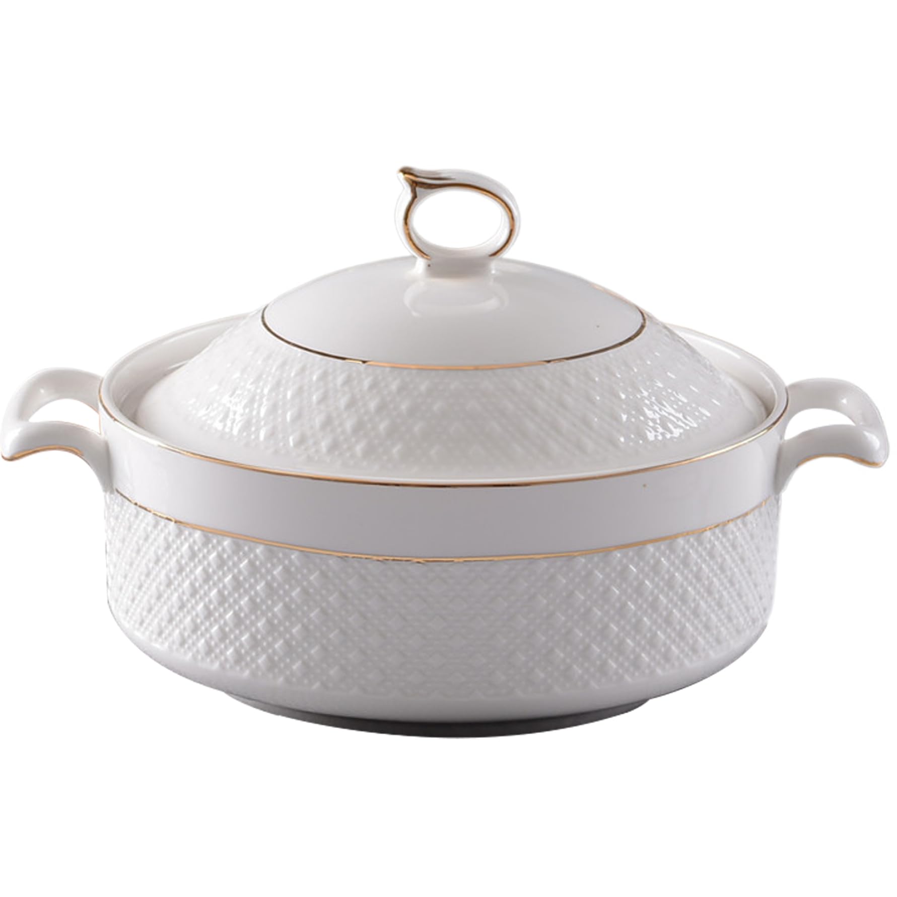 Sopera de cerámica, Cuencos Blancos de 1, 5 l con Borde Dorado, sopera de Doble asa con Tapa y cucharón para Pasta, para Cocina