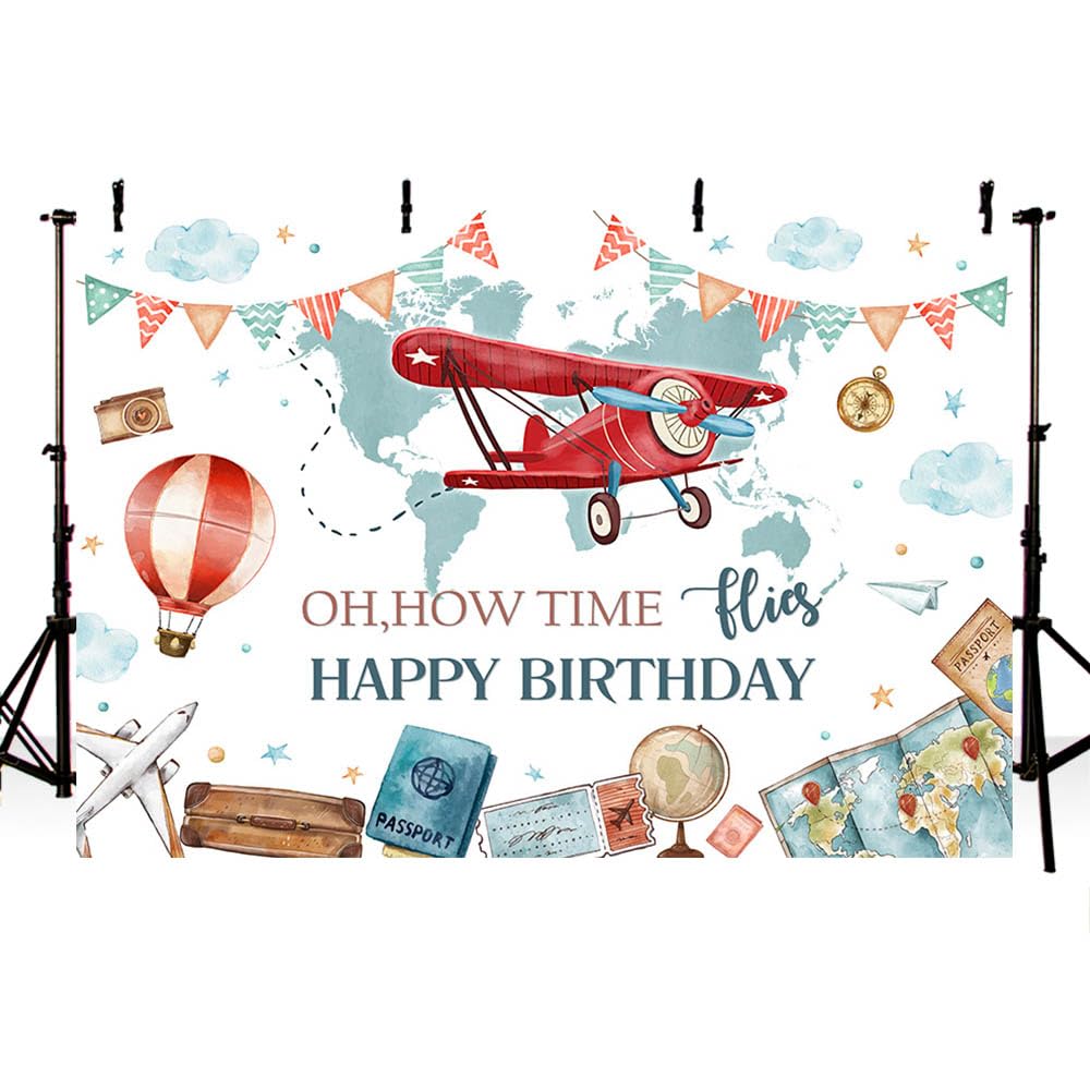 Avezano Airplane Birthday Backdrop – 70.8x43.3 Inch Blue Sky Banner, Perfect For Kids Party Photos & Decor - View #4