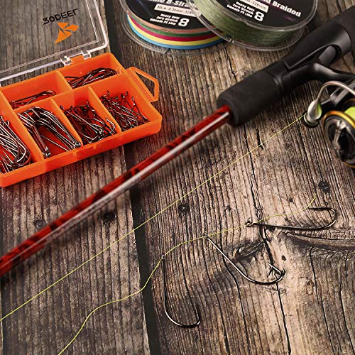 image for Rodeel 120pcs Aberdeen Hooks Set with Plastic Tackle Box 6 M