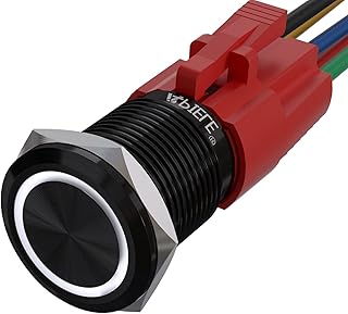 APIELE 16mm Momentary Black Push Button Switch On Off with 12V LED Angel Ring Head for 16mm 0.63" Mounting Hole with Wire Socket Plug Self-Reset (White/Black Shell)