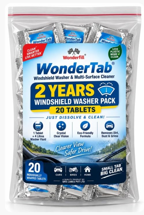 Wonderfill WonderTab Windshield Washer & Multi-Surface Cleaner Tablets for Cars, Bikes & Home | 20 Individually Wrapped Tablets | 1 Tablet Makes 4 L Washer Fluid | 2-Year Pack-image-23