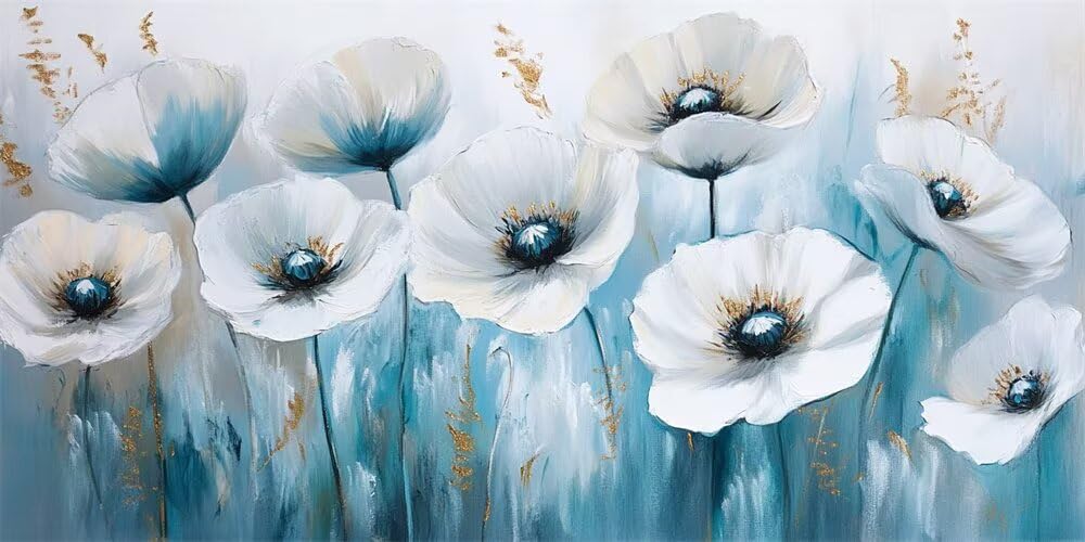 Diamond Painting Kits for Adults Large, 5D DIY White Flowers Diamond Art Kits Adults Large Dimond Art Retro Crystal Cross Stitch Gem Arts Crafts for Wall Decoration 60x30cm/23.6x11.8 Inch (WL513)