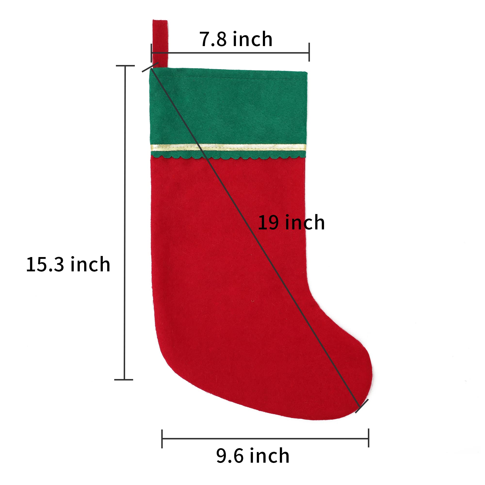 Weihnachtsstrümpfe aus Filz, 48,3 cm, rote und grüne Weihnachtsstrümpfe, hängende Ornamente, grüne Manschette mit goldfarbenem Rand, Weihnachtsstrümpfe für Familie