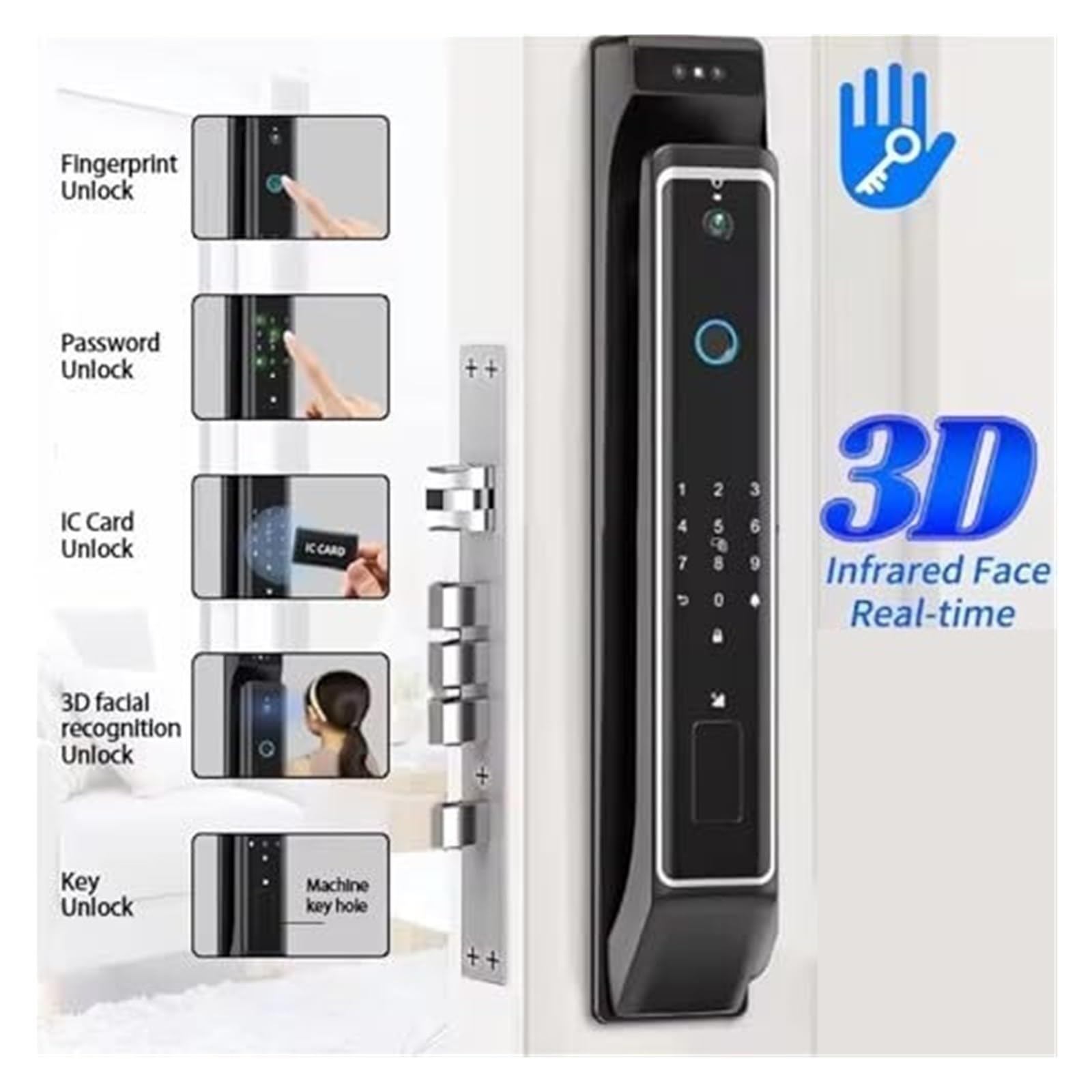 Serrure de porte intelligente à reconnaissance faciale avec empreinte digitale, serrure de porte d'entrée sans clé avec caméra, pour maison, bureau, hôtel, serrure de porte intelligente