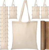 Vista 1 de 20 bolsas de lona de 15 x 16 pulgadas, bolsas de algodón natural en blanco reutilizables a granel con asas y hoja de PTEF, bolsas de tela de playa