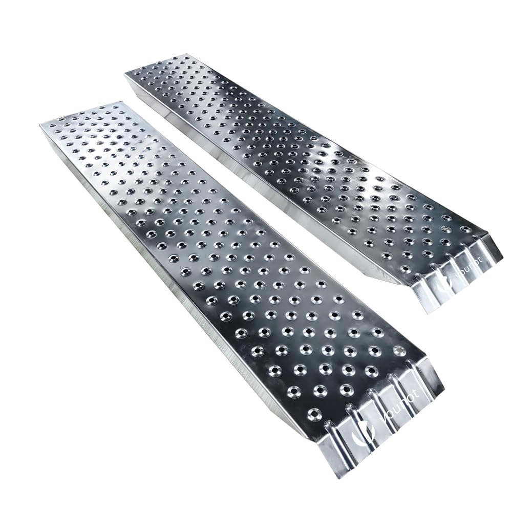 vounot® 2 x Rampe de Chargement 400kg Max Rampes Moto Tracteur remorque et Rampe d'accès Résistant et Pratique Taille 135cm x 23x 5 cm - Argent