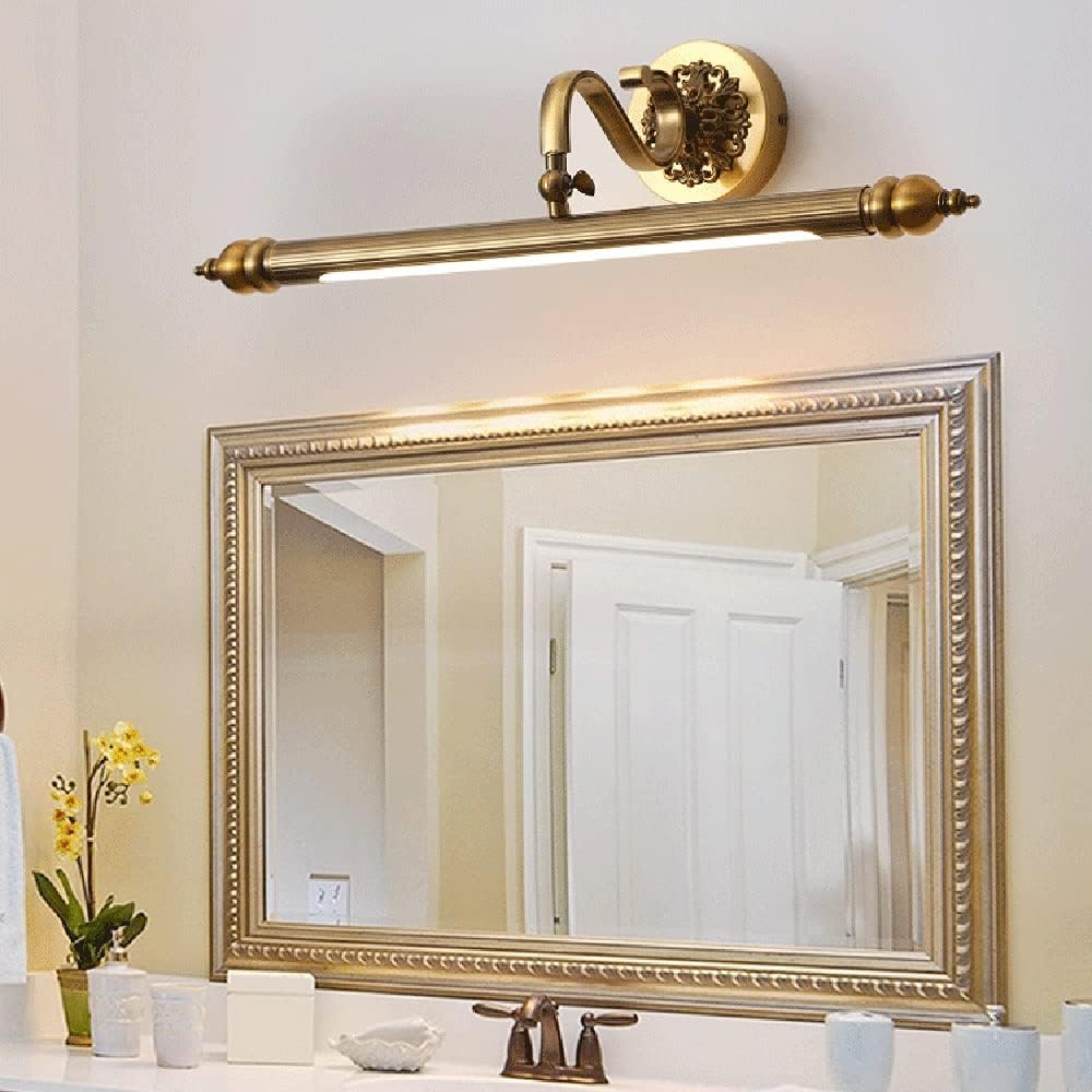 Lampada da Specchio Bagno LED Vintage 4000K con Testa Girevole 240°, Applique da Parete Orientabile per Trucco e Specchio ArmadioGold,12w/71cm