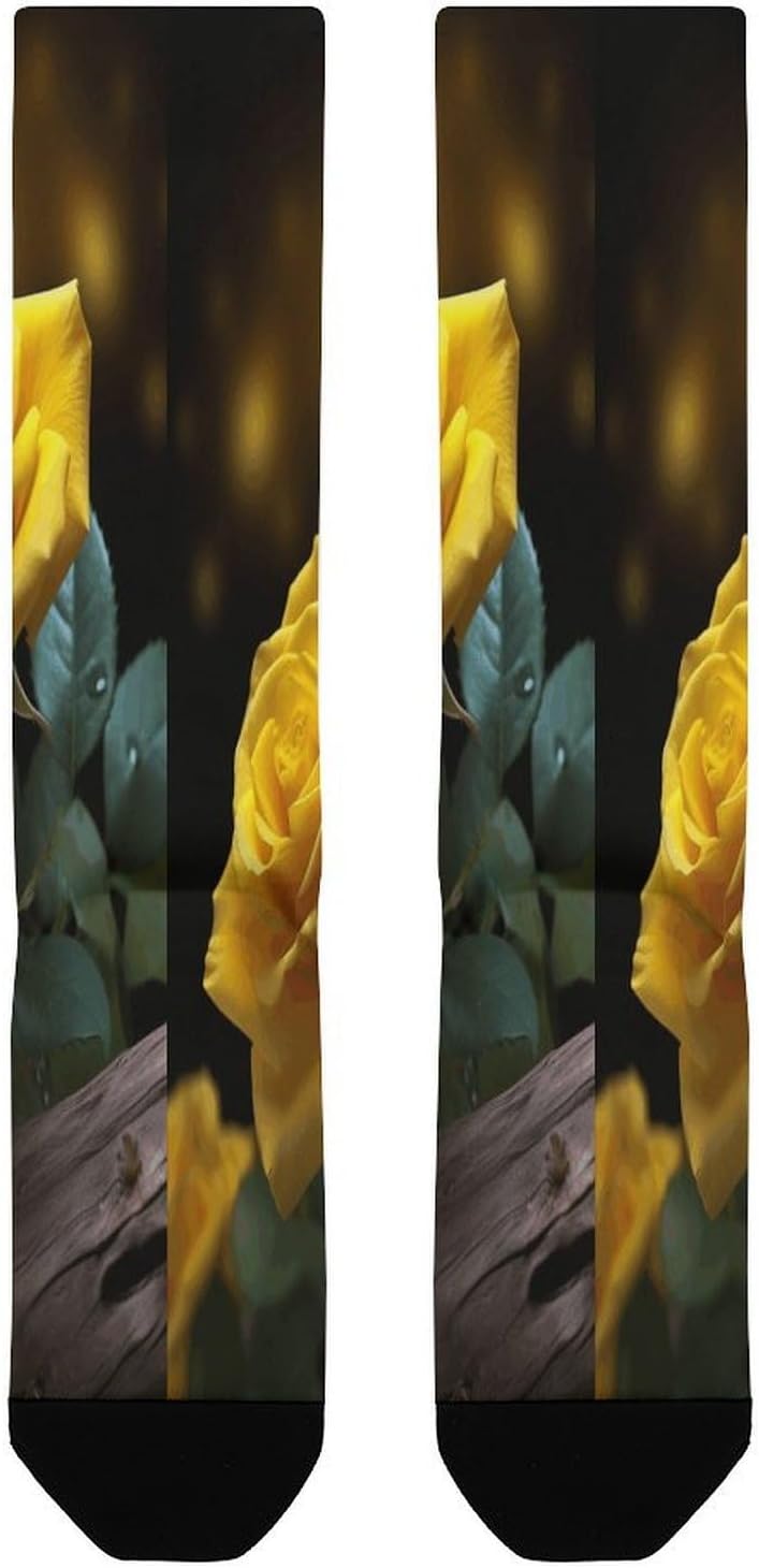 Beautiful Yellow Roses Mid-Calf Socks Women Warm Knee High Socks Cozy Hiking Skiing Soft Boot Mid Calf Stocking Unisex