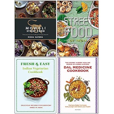 Mowgli Street Food [Hardcover], Fresh & Easy Indian Street Food, Indian Vegetarian Cookbook, Dal Medicine Cookbook 4 Books Collection Set